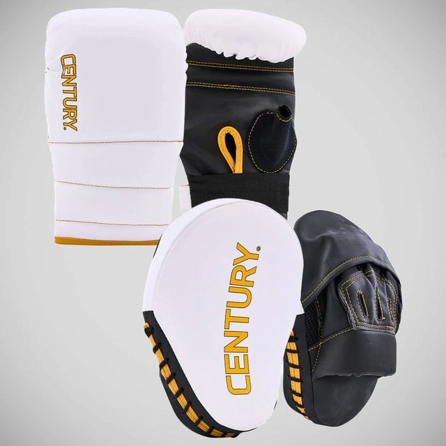 White/ Gold Century Partner Training Gloves and Mitts Combo    at Bytomic Trade and Wholesale