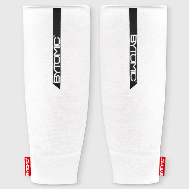 White/Black Bytomic Red Label Elasticated Shin Guards    at Bytomic Trade and Wholesale