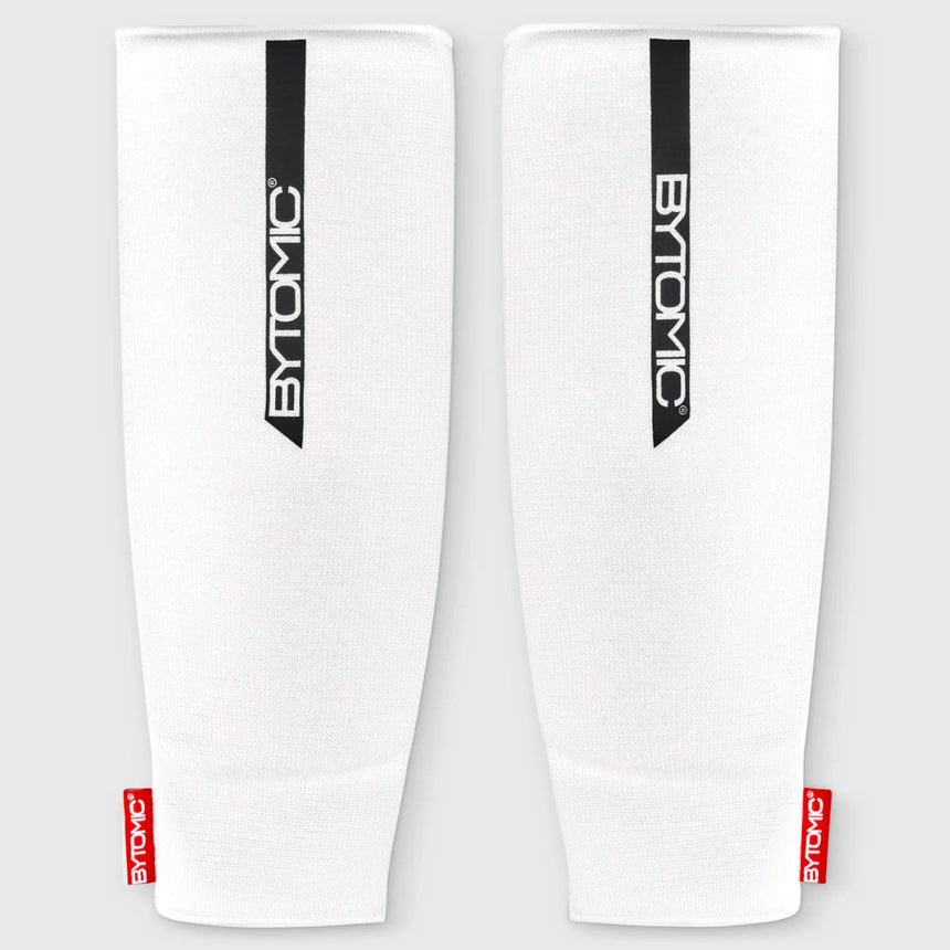 White/Black Bytomic Red Label Elasticated Shin Guards    at Bytomic Trade and Wholesale