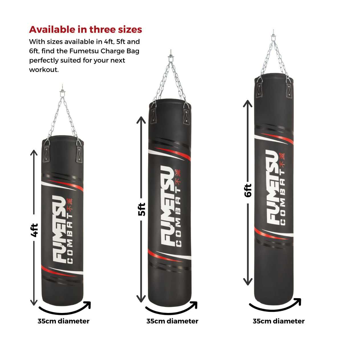 Black/White/Red Fumetsu Charge 5ft Punch Bag    at Bytomic Trade and Wholesale