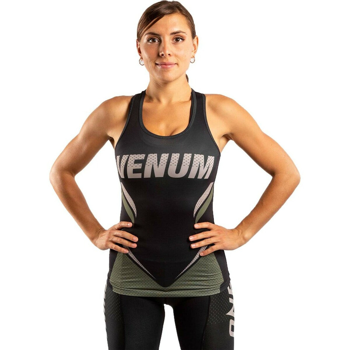 Venum Womens One FC Impact Tank Top Black/Khaki Large  at Bytomic Trade and Wholesale