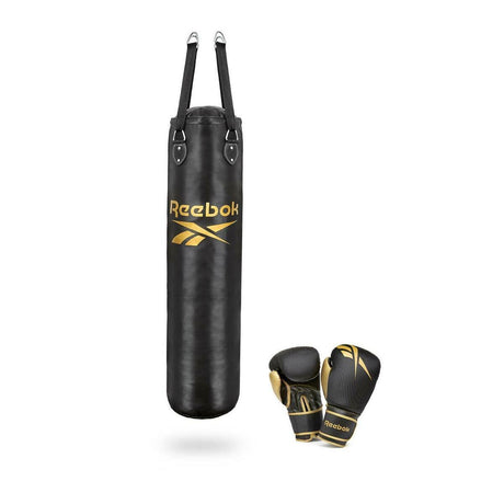 Reebok 4ft Punch Bag and Boxing Gloves Set Black/Gold RSCB-13105