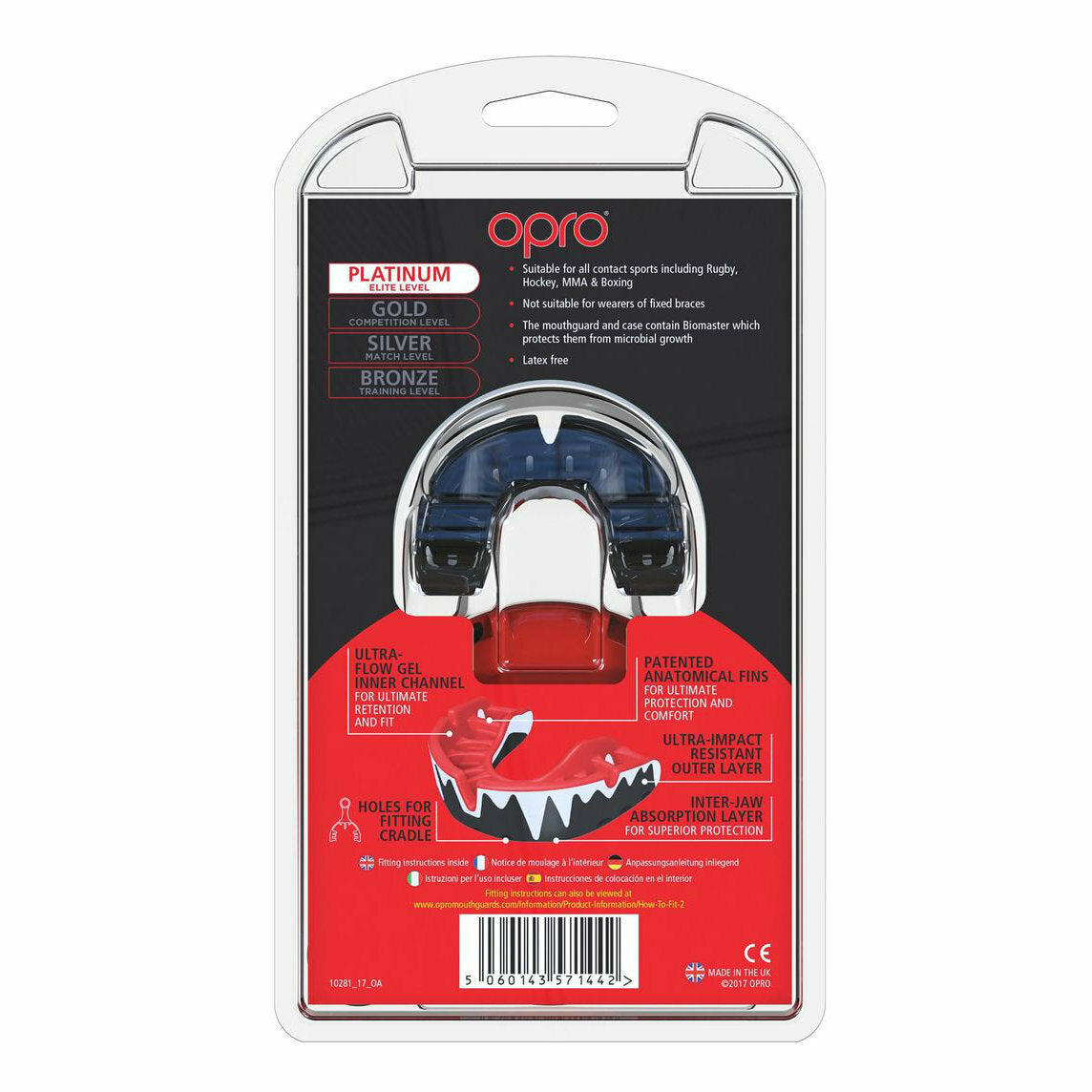 Red-Black Opro Platinum Fangz Gen 4 Mouth Guard    at Bytomic Trade and Wholesale