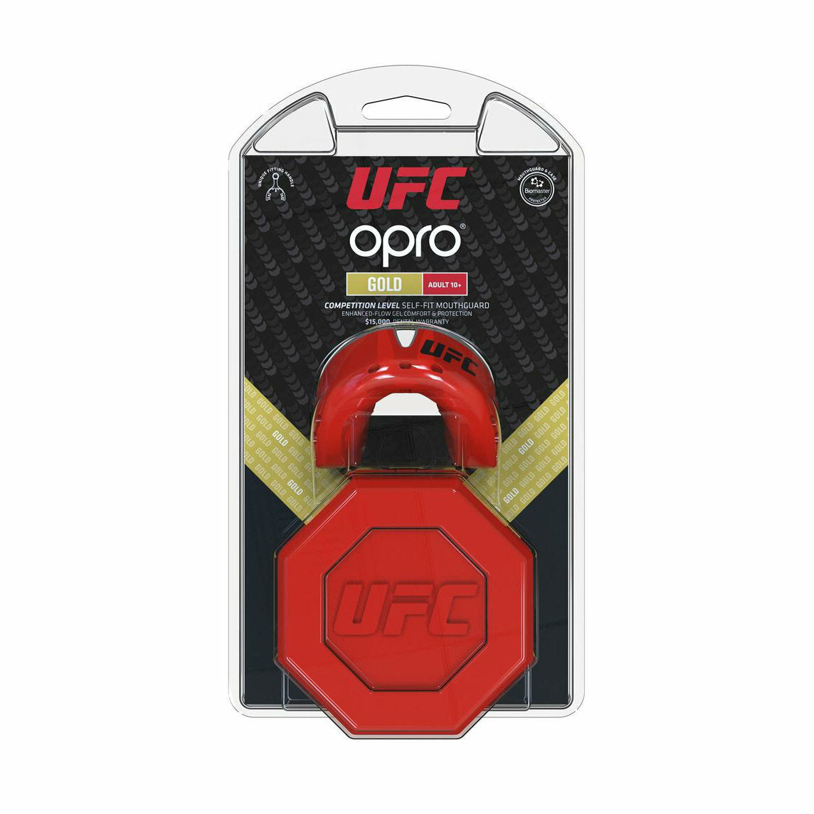 Red Metal-Silver Opro Junior UFC Gold Mouth Guard Red    at Bytomic Trade and Wholesale