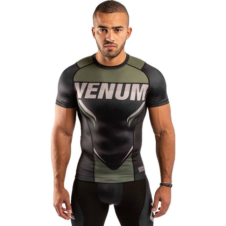 Venum One FC Impact Short Sleeve Rash Guard Black/Khaki Small  at Bytomic Trade and Wholesale
