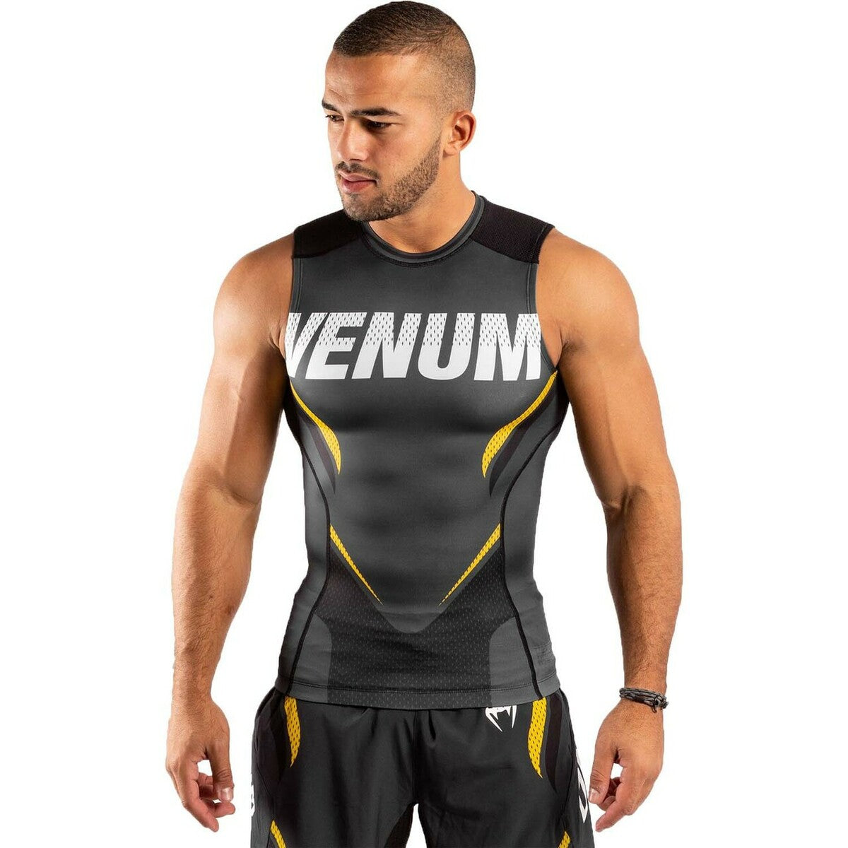 Venum One FC Impact Sleeveless Rash Guard Grey/Yellow Small  at Bytomic Trade and Wholesale