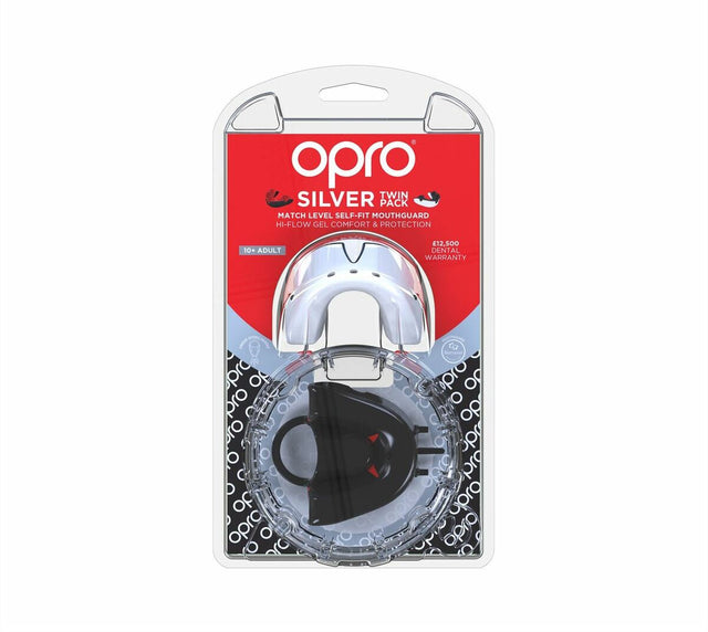 Black-White Opro Silver Twin Pack Gen 4 Mouth Guard    at Bytomic Trade and Wholesale